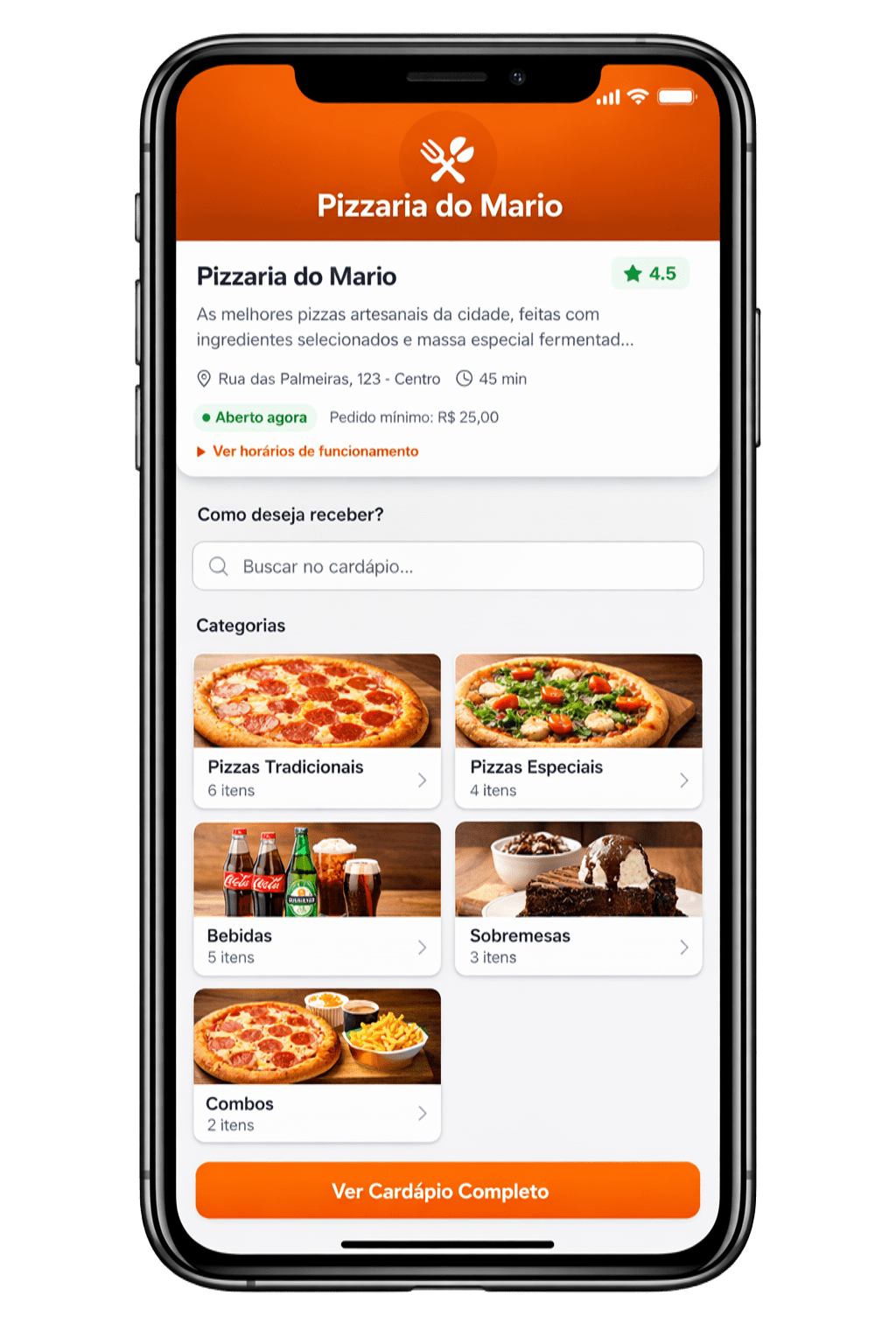 Cardápio online do Tudok exibido em um celular